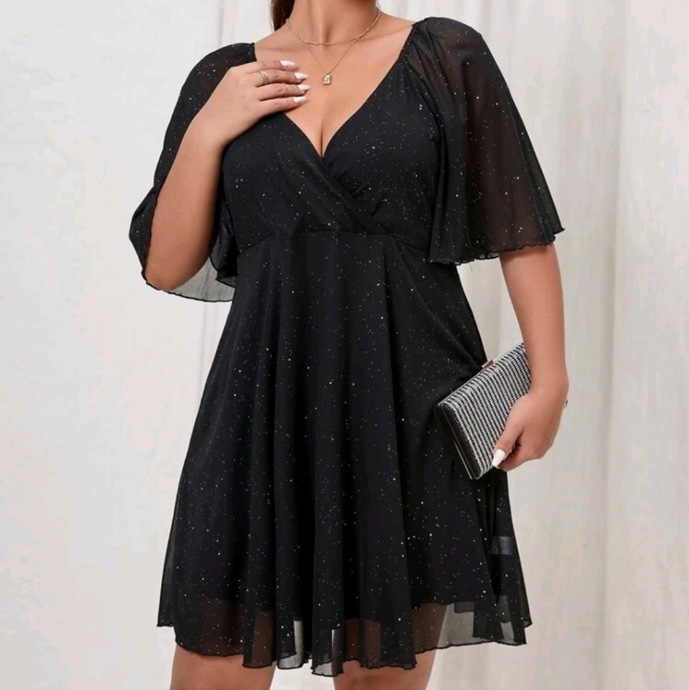SHEIN glitter off the shoulder midi dress flowy 1x 2x